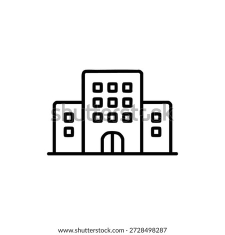 Black and white vector outline of office building icon isolated on white background