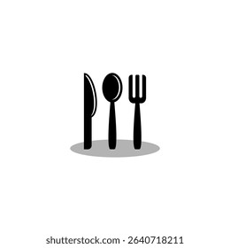 black and white vector outline of spoon, fork and knife