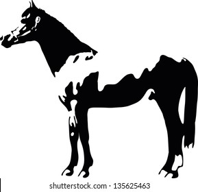 black and white vector outline of a standing warmblood horse