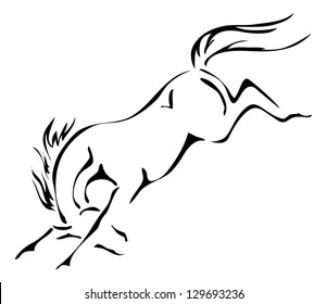 Black And White Vector Outlines Of Bucking Horse