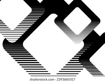 Black and white vector pattern of black abstract striped geometric shapes on a white background. For wall art, interior, covers, cards, wallpaper. Trendy vector background.