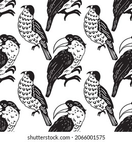 black and white vector pattern birds parrots exotic birds print fabric print paper wrapping bali style linear art beautiful prince parrots parrot ornament