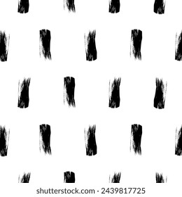 A black and white vector pattern featuring rectangular hand-drawn brushstrokes organized in a symmetrical linear grid. This seamless pattern good for wrapping paper, banners, cards.