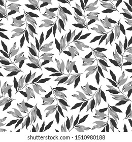 Black and white vector pattern. Floral stylish background. Abstract creative pattern with tropical plants and artistic background.
