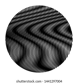 Black and white vector pattern with round shape with illusion movement of lines. Moire effect. Can be used interior design, websites, accessories for phones and tablet, title, image for blog.