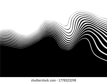 Black and white vector pattern, smooth transition from black to white with curved lines. Modern trendy vector background.