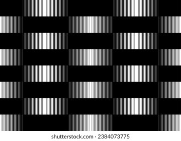 Black and white vector pattern of striped tiles. For covers, interior decor, printing, Modern vector backgroundBlack and white vector pattern of striped tiles. Vector background