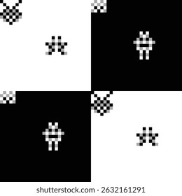 Padrão sem costura de arte vetorial em pixels preto e branco. Ideias de padrão de pixel vetorial para têxtil, decoração doméstica, laminados, papel de parede, folheto, banner.