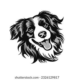 Black and white vector portrait of cute border collie.