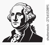Black and white vector portrait of george washington. First president of the united states.