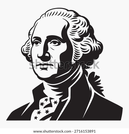Black and white vector portrait of george washington. First president of the united states.