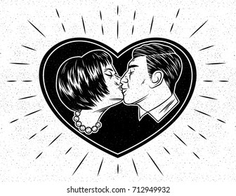 Black White Vector Print Kissing Couple Stock Vector (Royalty Free ...