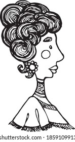 Vector blanco y negro. Perfil de una mujer victoriana. Adecuado para postales, ilustraciones y colorantes.