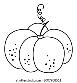 Black and white vector pumpkin. Outline autumn vegetable. Line style squash. Funny veggie illustration or coloring page isolated on white background. Traditional thanksgiving food
