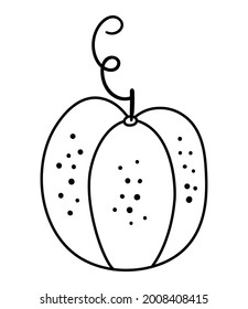 Black and white vector pumpkin. Outline autumn vegetable. Line style squash. Funny veggie illustration or coloring page isolated on white background. Traditional thanksgiving food
