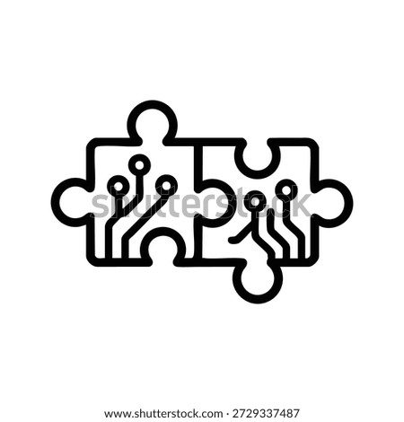 Black and white vector puzzle pieces with circuit board lines symbolizing programming and artificial intelligence integration