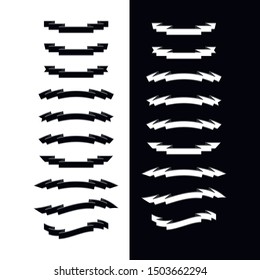 Black and white vector ribbon banners. Flat design ribbons set on background. - Vector