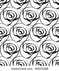 Black and white vector roses seamless pattern