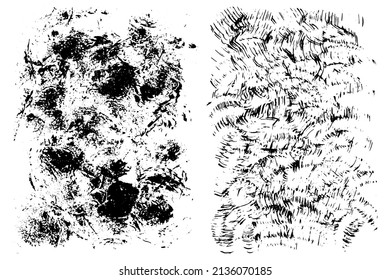 Texturas en bruto vectoriales en blanco y negro. Las texturas superpuestas son difíciles. Borde de fondo. Efecto texturado abstracto. Ilustración vectorial. Negro sobre un fondo blanco. Dibujo a mano libre. EPS10.