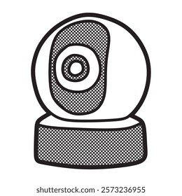 black and white vector, round CCTV security camera