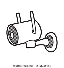 black and white vector, round CCTV security camera facing left with antenna