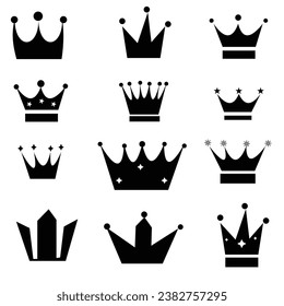 Black and white vector royal crowns set for use in heraldry and decorative design elements for classical antiquity.