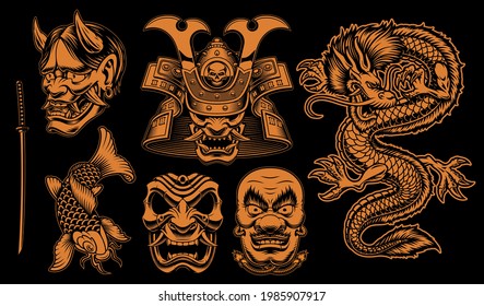 Black and white vector Samurai clipart, vector illustrations for a Japanese theme. - Shutterstock ID 1985907917