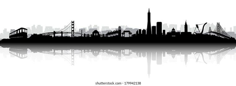 Black and White Vector of the San Francisco on with reflection