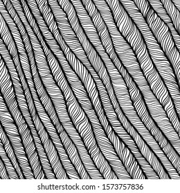 Black and white vector seamless abstract hand-drawn pattern. Wave Hand drawn seamless  background.