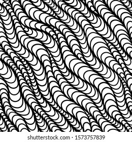 Black and white vector seamless abstract hand-drawn pattern. Wave Hand drawn seamless  background.