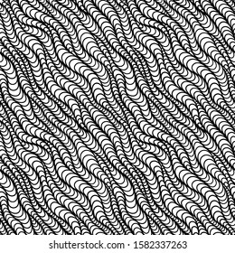 Black and white vector seamless abstract hand-drawn pattern. Wave Hand drawn seamless  background.