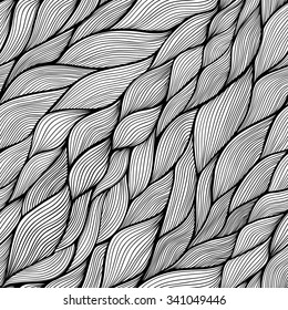 Black and white vector seamless abstract hand-drawn pattern. Wave patterns (seamlessly tiling). Hand drawn seamless wave background