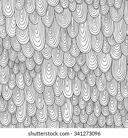 Black and white vector seamless abstract hand-drawn pattern. Wave patterns (seamlessly tiling). Hand drawn seamless wave background. Adult Coloring Books