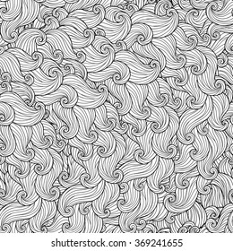 Black and white vector seamless abstract hand-drawn pattern. Wave patterns. Hand drawn seamless wave background