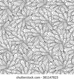 Black and white vector seamless abstract hand-drawn pattern. Wave patterns (seamlessly tiling). Hand drawn seamless wave background. Adult Coloring Books