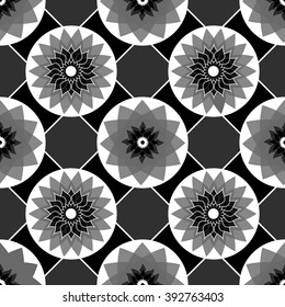 Black and white vector seamless abstract floral vintage texture. Vector illustration