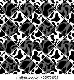 Black and white vector seamless chess styled vintage cow texture. Vector illustration