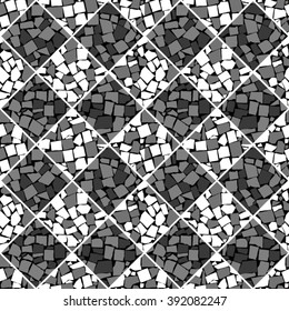 Black and white vector seamless chess styled vintage tiles wall texture. Vector illustration