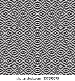 Black and white vector seamless diamonds pattern. Abstract background