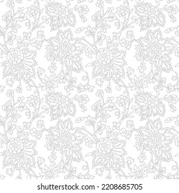 patrón floral de doodle sin soldadura de vectores en blanco y negro