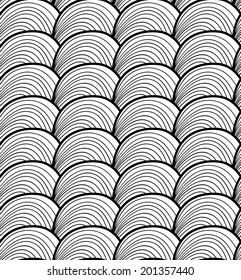 Black an white vector seamless hand drawn wave pattern. Endless waves background