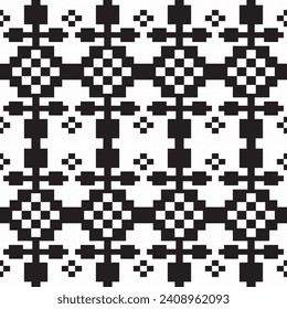 Black and white vector seamless pattern. pixel black and white motifs for fabric. vector illustration