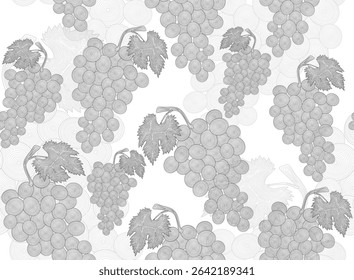black and white vector seamless pattern with grapes	