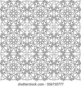 Black and white vector seamless pattern background. For coloring pages, decoration, page fill and more.