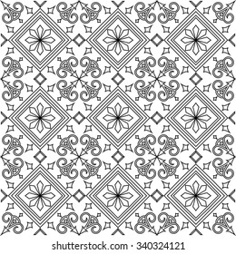 Black and white vector seamless pattern background. For coloring pages, decoration, page fill and more.