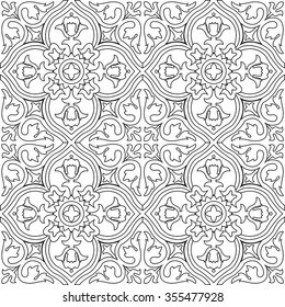 Black and white vector seamless pattern background. For coloring pages, decoration, page fill and more.