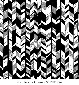 black and white vector seamless pattern with doodle elements. abstract geometric art print. hand drawn