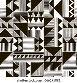 black and white vector seamless pattern with abstract line and triangles on background. geometric art print. fashion 80s-90s. memphis style design. hand drawn. Wallpaper, cloth design, fabric, textile