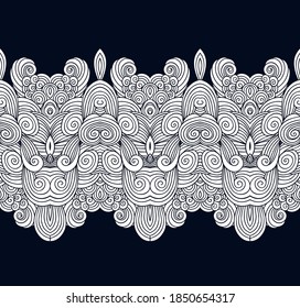 Black and white vector seamless texture  with ornamental sea waves 