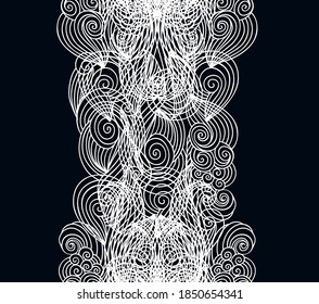 Black and white vector seamless texture  with ornamental sea waves 